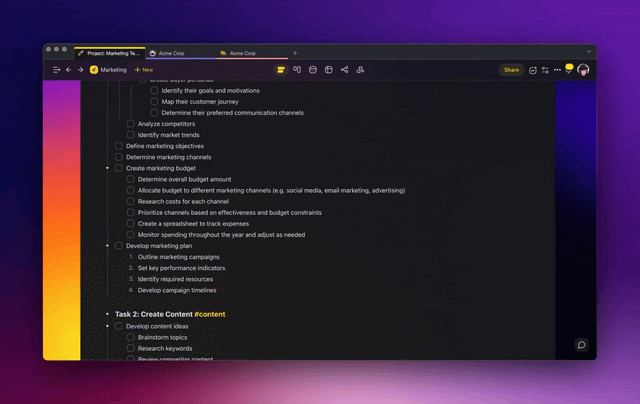 Taskade AI menu with arrow pointing down to improve clarity of your writing